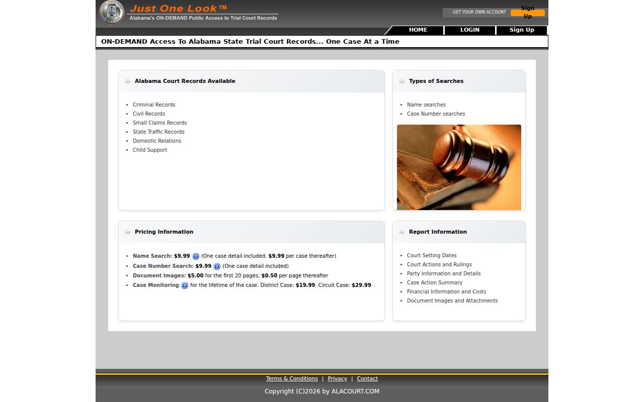 AlacourtAccess portal for Chambers County court case records