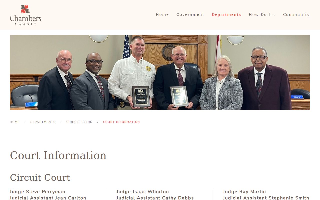 Court office information for Chambers County court case access
