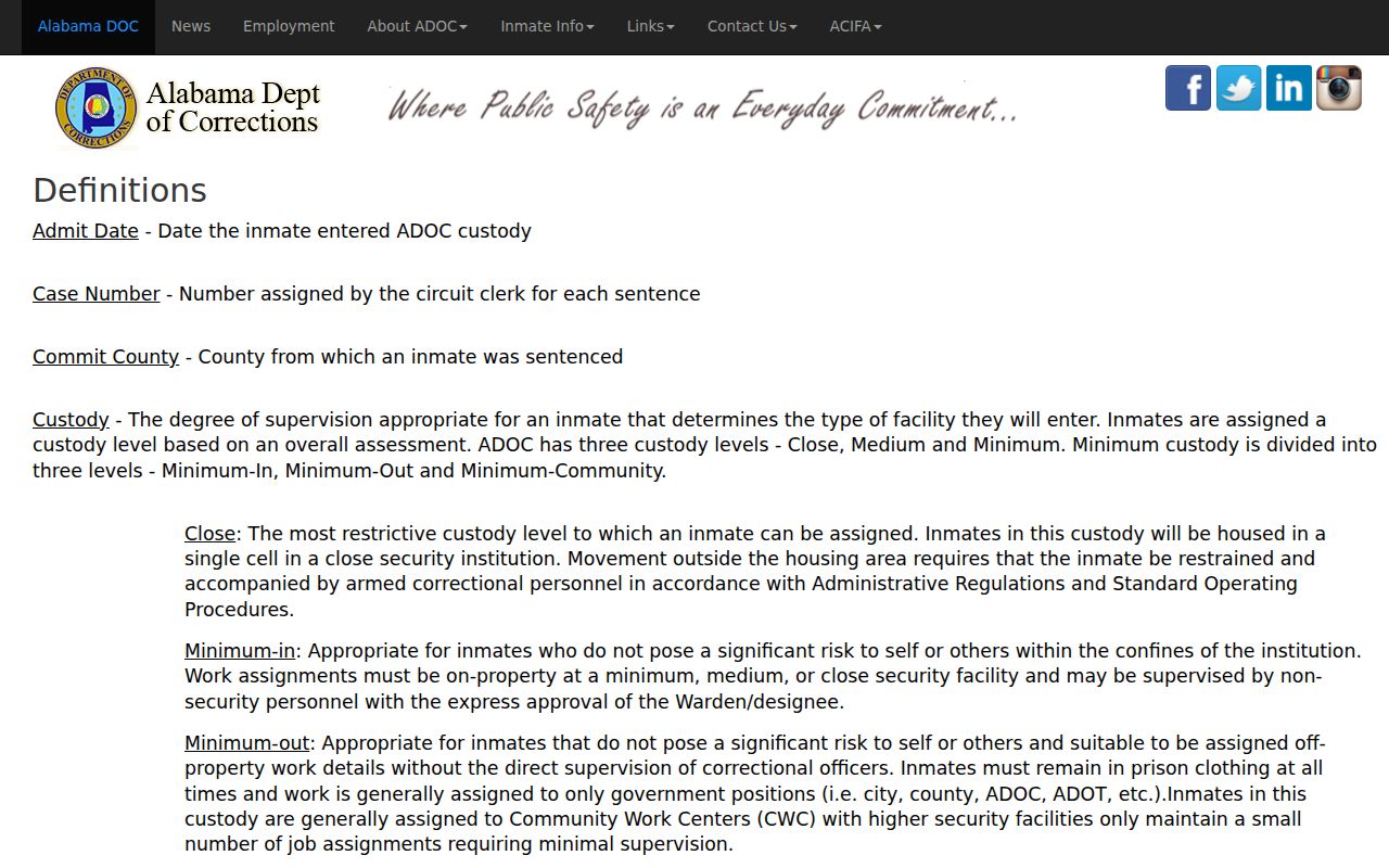 Chambers County criminal record ADOC sentence definitions