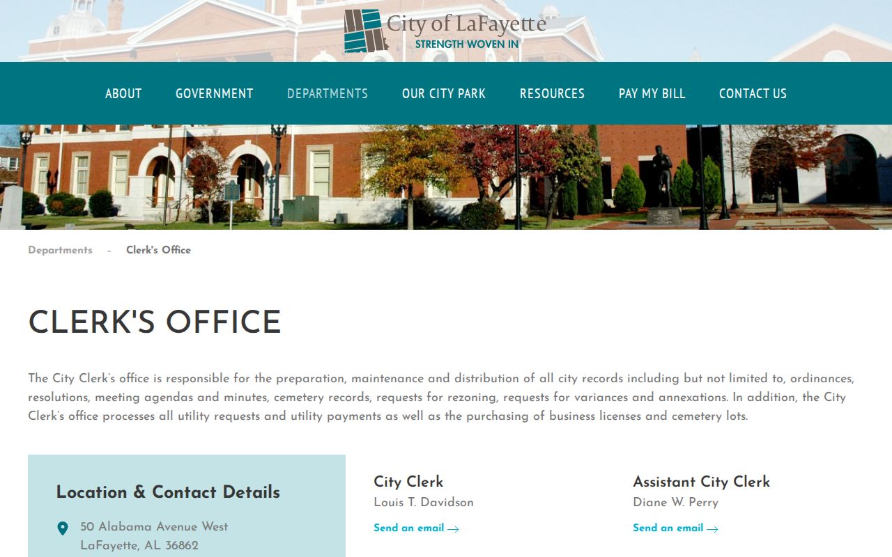 LaFayette criminal record check and general city clerk records